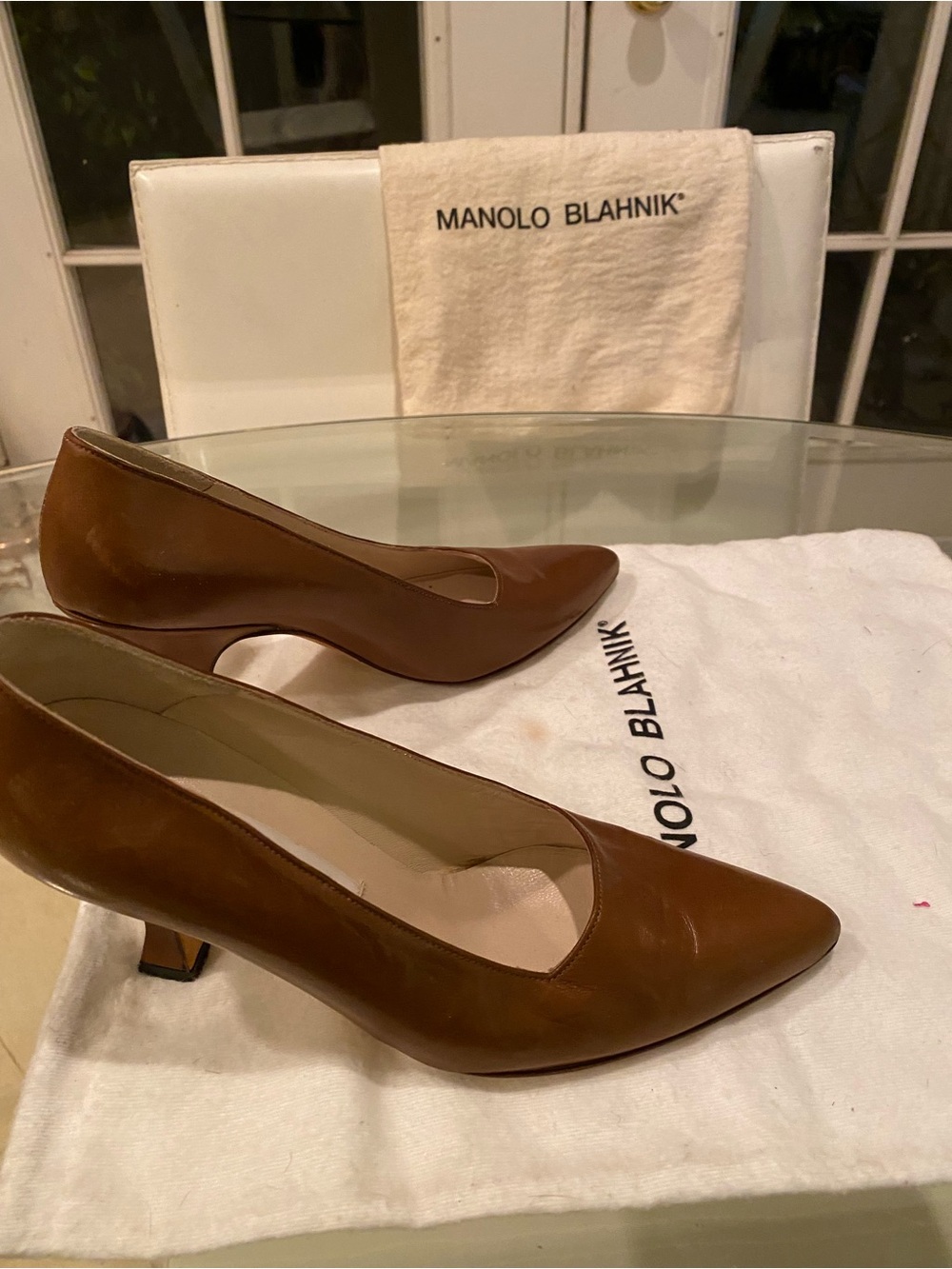 Manolo Blahnik Dark Brown Croc-Embossed Leather Pumps